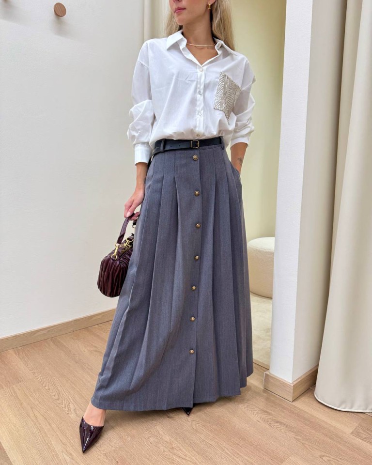 Gonna a pieghe con cintura grigia Susy Mix Shop Online Gonna a pieghe con cintura grigia Susy Mix