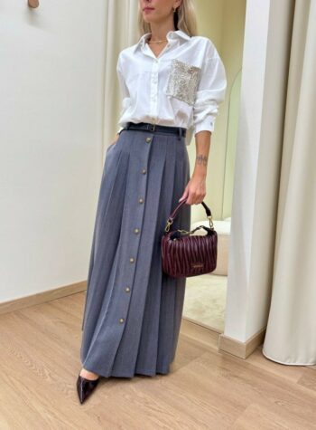 Shop Online Gonna a pieghe con cintura grigia Susy Mix