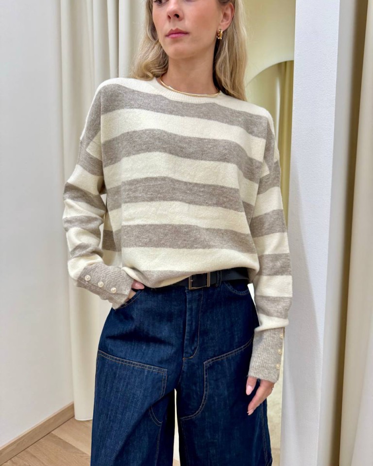 Maglione a righe crema e beige Susy Mix Shop Online Maglione a righe crema e beige Susy Mix