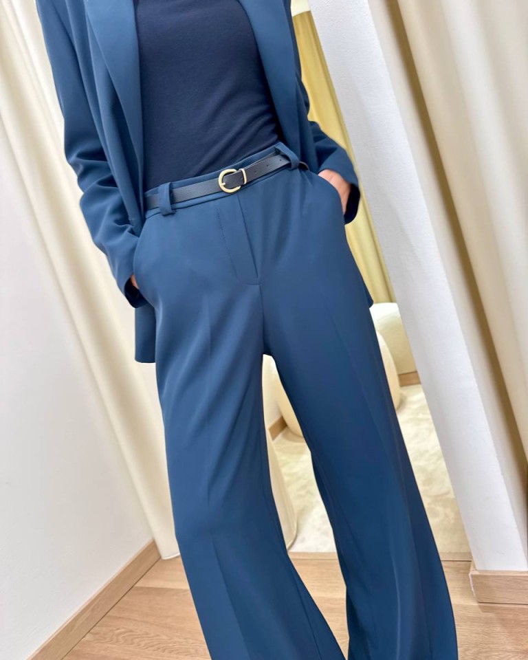 Pantalone palazzo fluido con cintura blu Susy Mix Shop Online Pantalone palazzo fluido con cintura blu Susy Mix