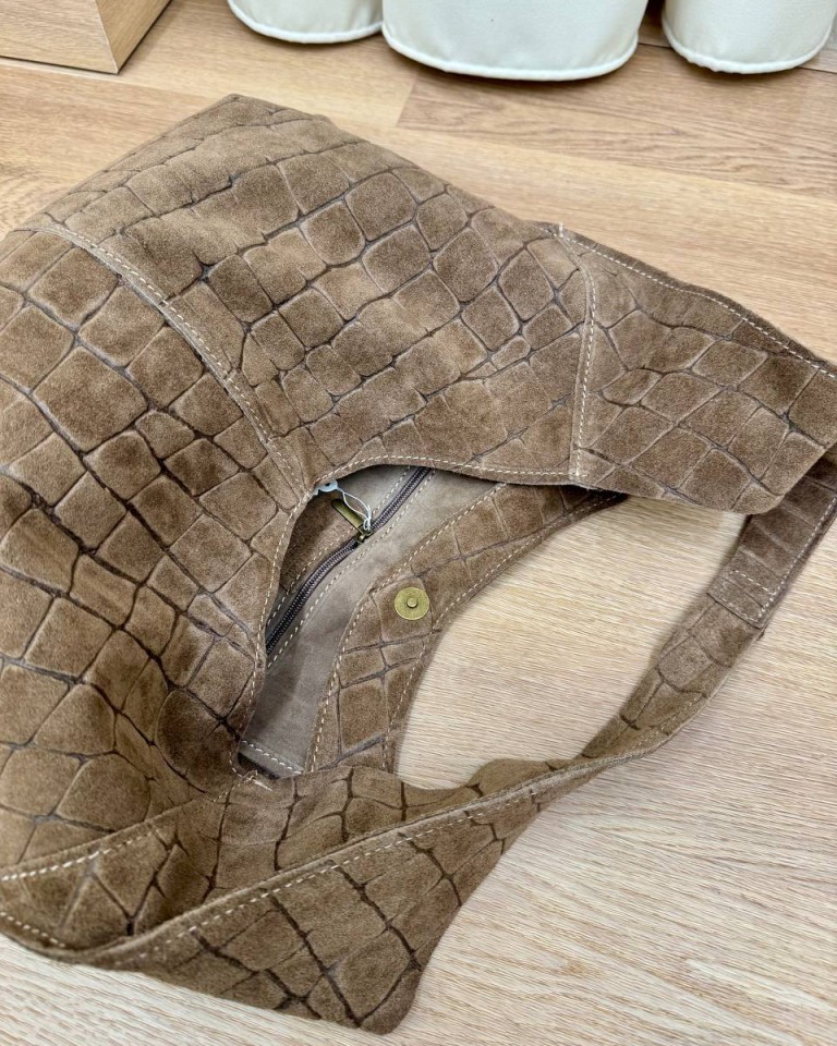 Borsa shopper vera pelle scamosciata croco tortora Shop Online Borsa shopper vera pelle scamosciata croco tortora