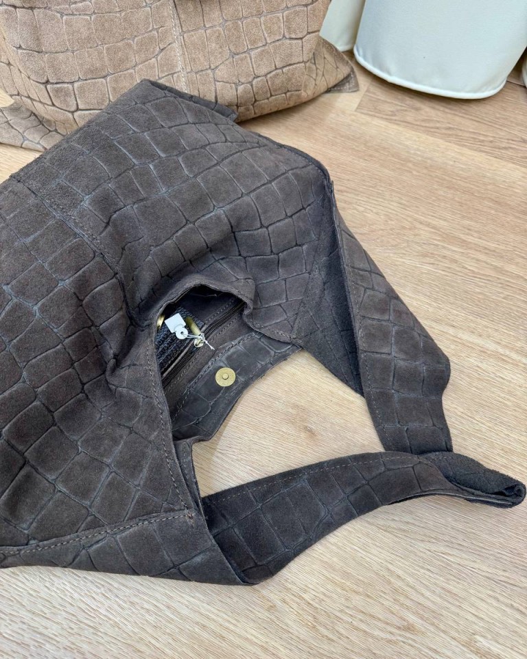 Borsa shopper vera pelle scamosciata croco moro Shop Online Borsa shopper vera pelle scamosciata croco moro