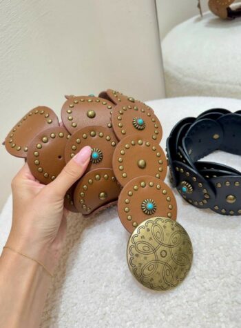 Shop Online Cintura a dischi in ecopelle e borchie cuoio