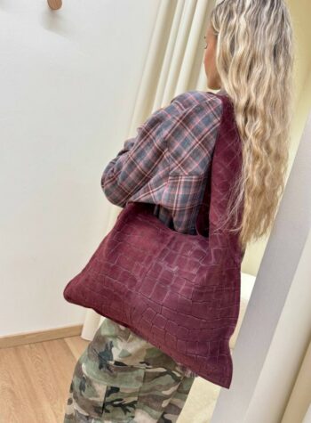 Shop Online Borsa shopper vera pelle scamosciata croco vino