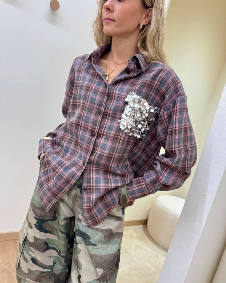 Camicia check rosa taschino paillettes Tensione In Shop Online Camicia check rosa taschino paillettes Tensione In