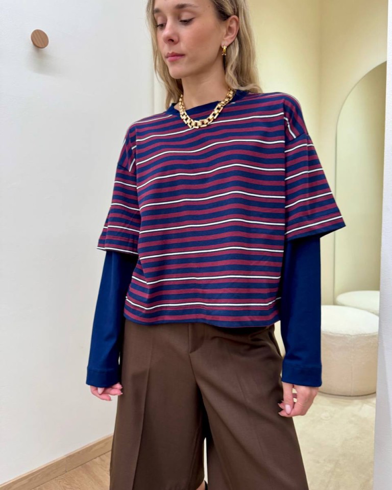 Maglia doppia manica righe blu e bordeaux HaveOne Shop Online Maglia doppia manica righe blu e bordeaux HaveOne