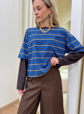 Shop Online Maglia doppia manica righe blu e moro HaveOne