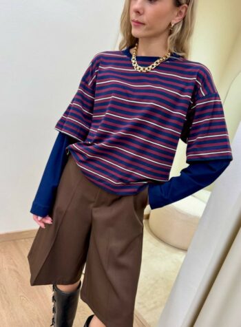 Shop Online Maglia doppia manica righe blu e bordeaux HaveOne