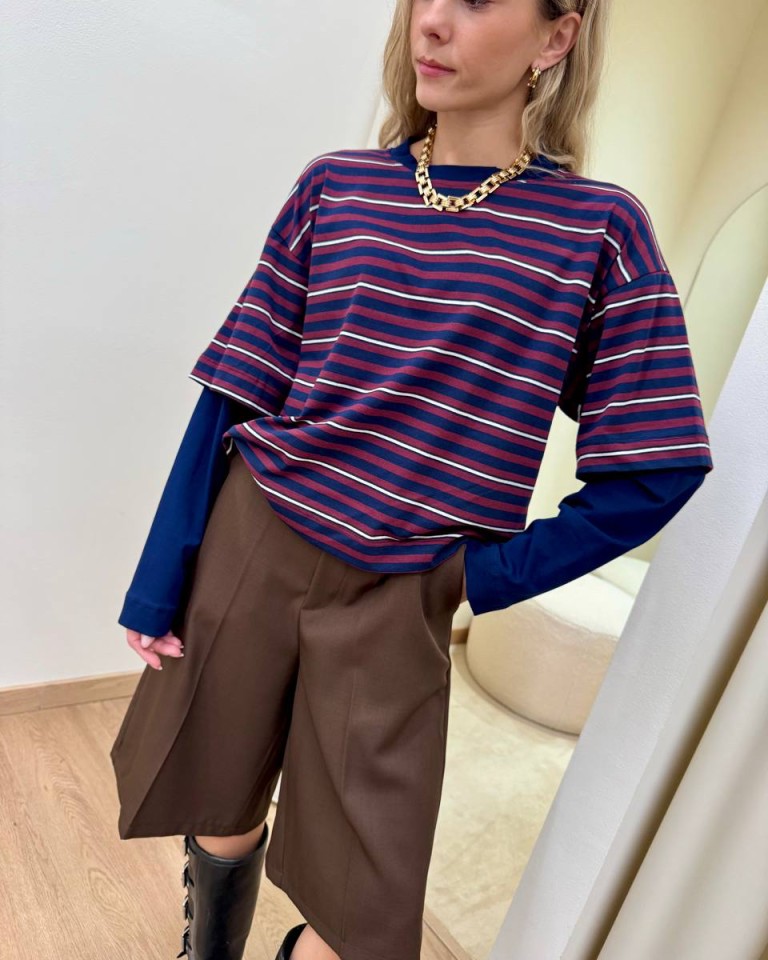 Maglia doppia manica righe blu e bordeaux HaveOne Shop Online Maglia doppia manica righe blu e bordeaux HaveOne