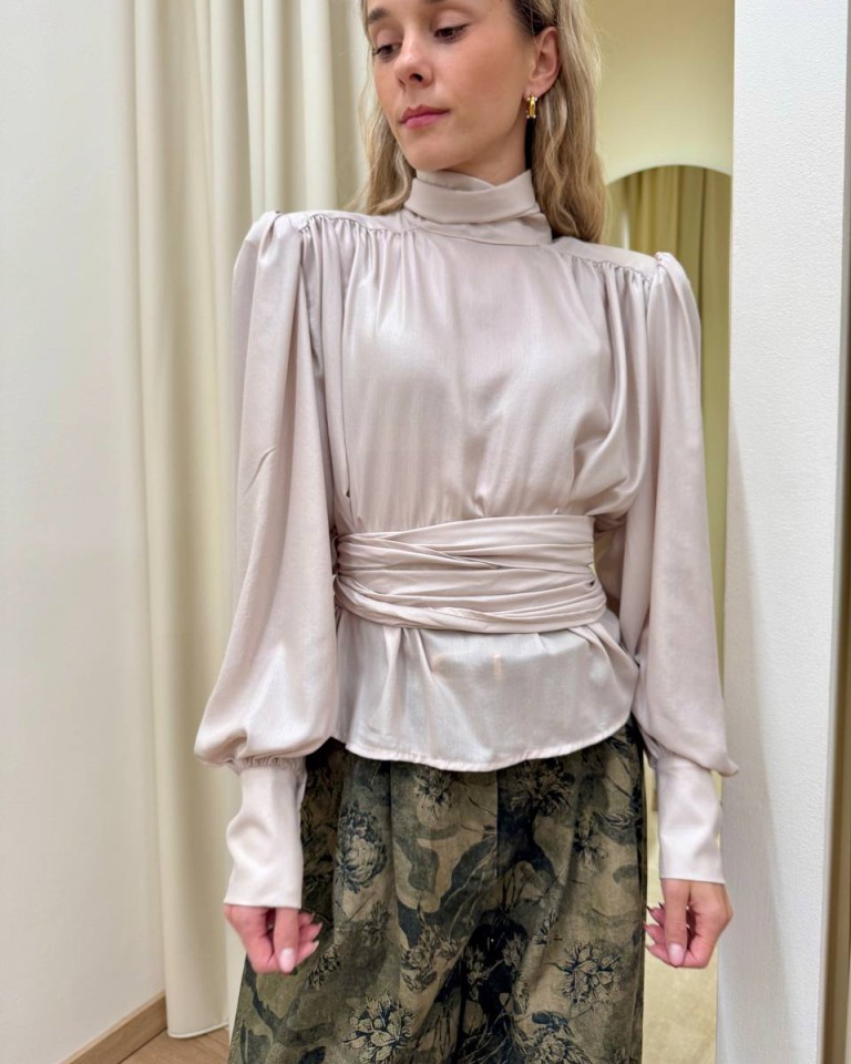 Blusa effetto laminato e fusciacca burro HaveOne Shop Online Blusa effetto laminato e fusciacca burro HaveOne