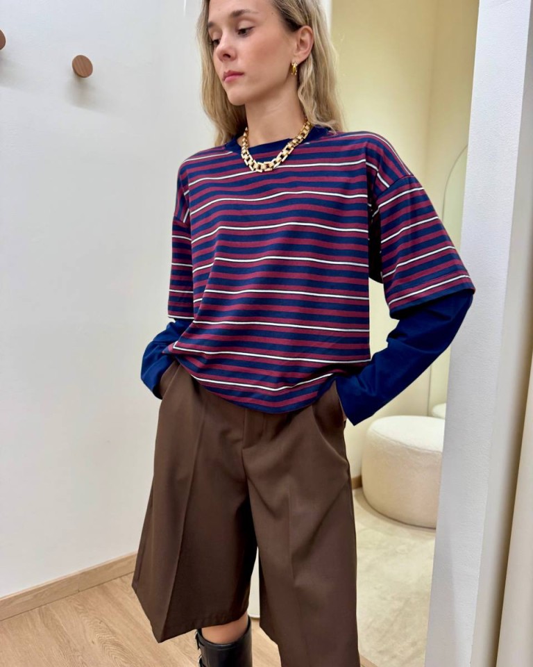 Maglia doppia manica righe blu e bordeaux HaveOne Shop Online Maglia doppia manica righe blu e bordeaux HaveOne