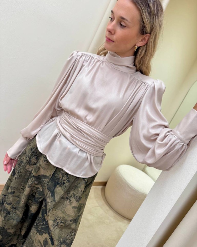 Blusa effetto laminato e fusciacca burro HaveOne Shop Online Blusa effetto laminato e fusciacca burro HaveOne
