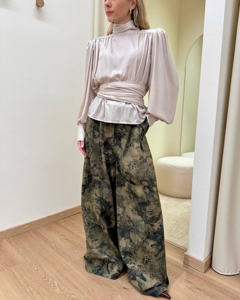 Blusa effetto laminato e fusciacca burro HaveOne Shop Online Blusa effetto laminato e fusciacca burro HaveOne