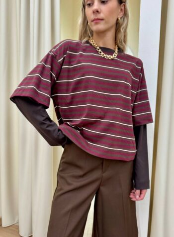 Shop Online Maglia doppia manica righe bordeaux e moro HaveOne