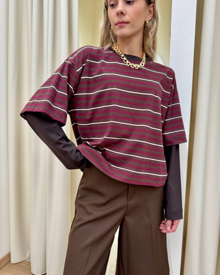 Maglia doppia manica righe bordeaux e moro HaveOne Shop Online Maglia doppia manica righe bordeaux e moro HaveOne