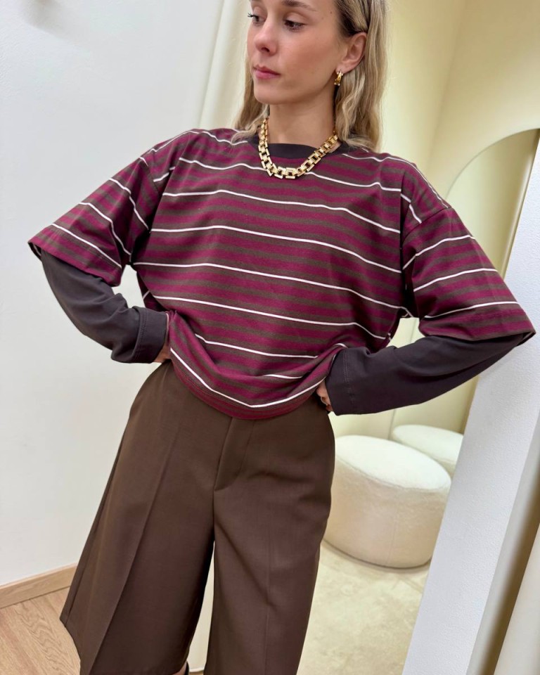 Maglia doppia manica righe bordeaux e moro HaveOne Shop Online Maglia doppia manica righe bordeaux e moro HaveOne