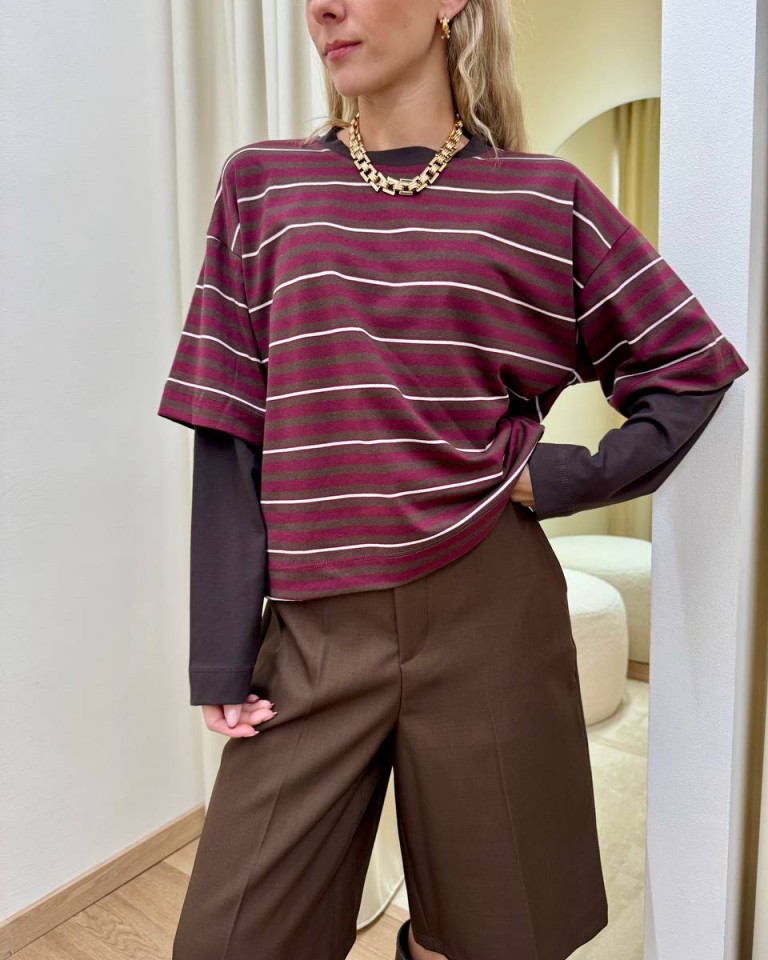 Maglia doppia manica righe bordeaux e moro HaveOne Shop Online Maglia doppia manica righe bordeaux e moro HaveOne