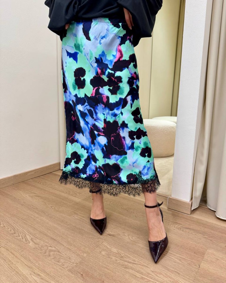 Gonna midi PEONIE acquarello turchese Tensione In Shop Online Gonna midi PEONIE acquarello turchese Tensione In