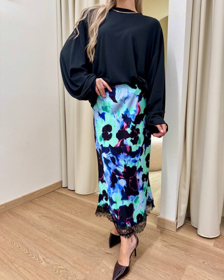 Gonna midi PEONIE acquarello turchese Tensione In Shop Online Gonna midi PEONIE acquarello turchese Tensione In