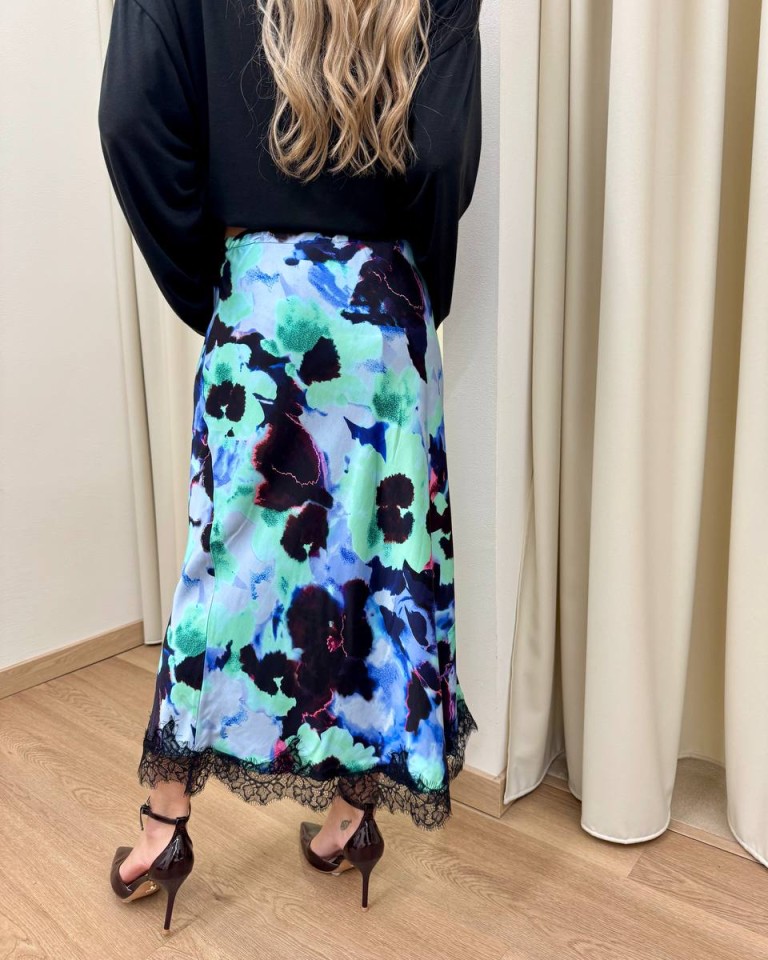 Gonna midi PEONIE acquarello turchese Tensione In Shop Online Gonna midi PEONIE acquarello turchese Tensione In