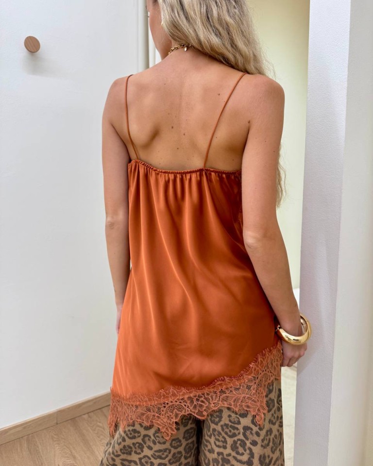 Top satin asimmetrico con pizzo ruggine HaveOne Shop Online Top satin asimmetrico con pizzo ruggine HaveOne