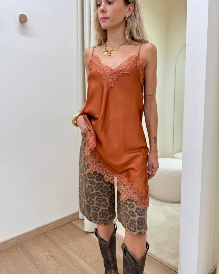 Top satin asimmetrico con pizzo ruggine HaveOne Shop Online Top satin asimmetrico con pizzo ruggine HaveOne