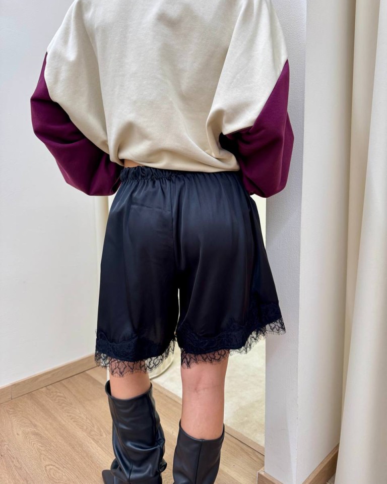 Bermuda satin con pizzo nero HaveOne Shop Online Bermuda satin con pizzo nero HaveOne