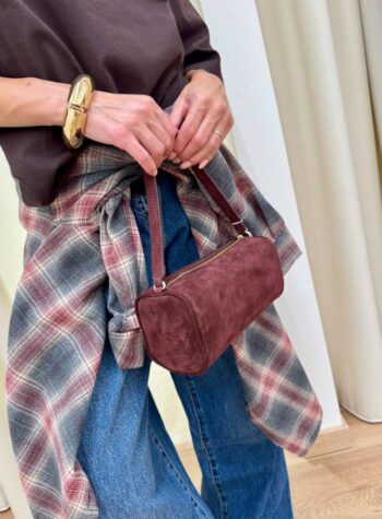 Shop Online Borsa mini baguette in camoscio prugna