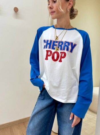 Shop Online Maglia burro stampa "Cherry Pop"  blu e bordeaux HaveOne