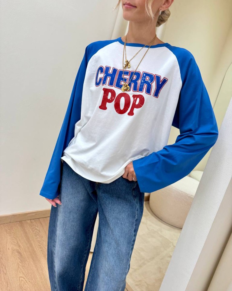 Maglia burro stampa "Cherry Pop" blu e bordeaux HaveOne Shop Online Maglia burro stampa "Cherry Pop" blu e bordeaux HaveOne