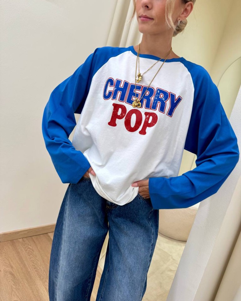 Maglia burro stampa "Cherry Pop" blu e bordeaux HaveOne Shop Online Maglia burro stampa "Cherry Pop" blu e bordeaux HaveOne