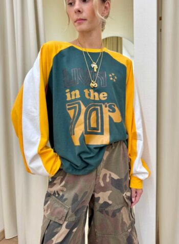 Shop Online Maglia stampa "Livin in the 70's" verde e ocra HaveOne