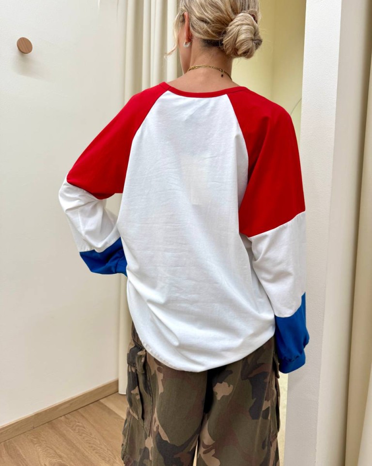 Maglia burro stampa "1976" rossa e blu HaveOne Shop Online Maglia burro stampa "1976" rossa e blu HaveOne