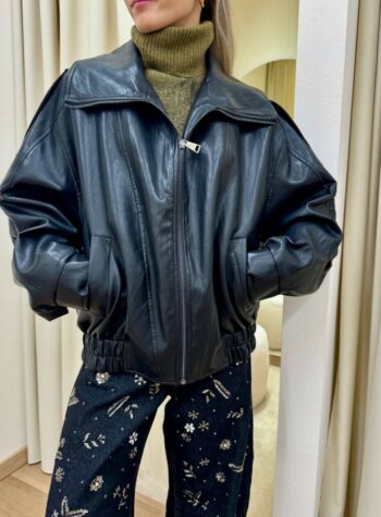 Shop Online Bomber ecopelle pieghe schiena nero Tensione In