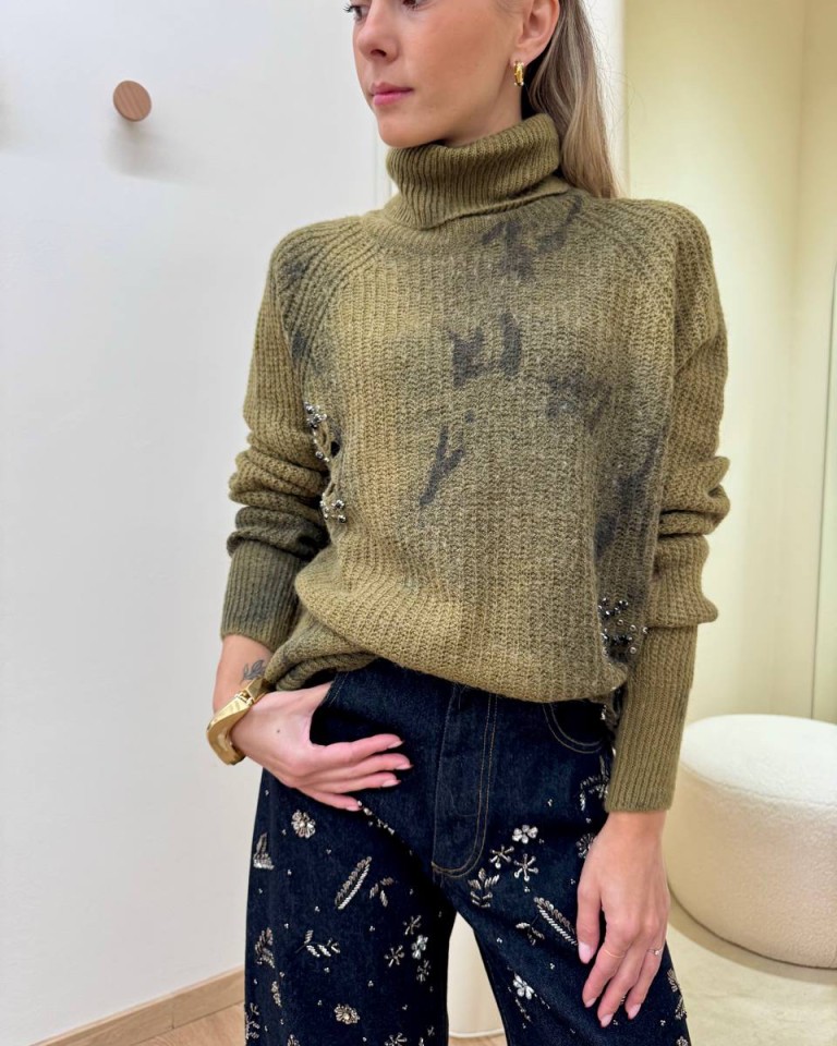 Maglione militare invecchiato rotture e borchie Souvenir Shop Online Maglione militare invecchiato rotture e borchie Souvenir