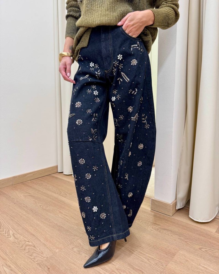 Jeans ferro di cavallo nero ricami perline Souvenir Shop Online Jeans ferro di cavallo nero ricami perline Souvenir