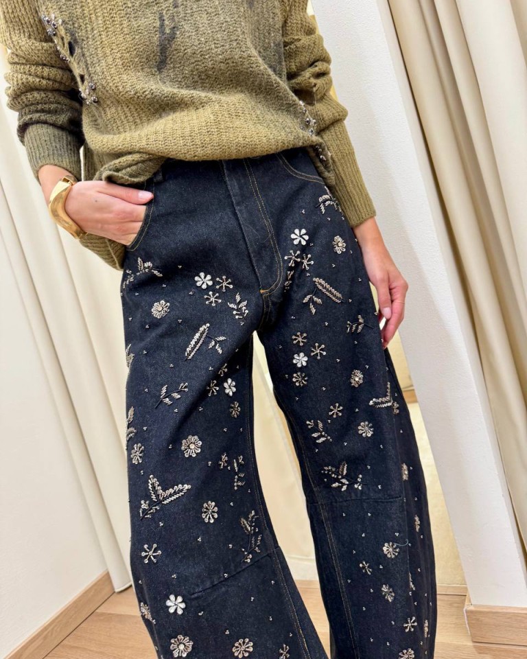 Jeans ferro di cavallo nero ricami perline Souvenir Shop Online Jeans ferro di cavallo nero ricami perline Souvenir