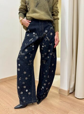 Shop Online Jeans ferro di cavallo nero ricami perline Souvenir