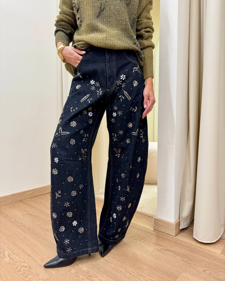 Jeans ferro di cavallo nero ricami perline Souvenir Shop Online Jeans ferro di cavallo nero ricami perline Souvenir