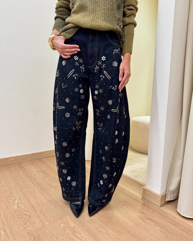 Jeans ferro di cavallo nero ricami perline Souvenir Shop Online Jeans ferro di cavallo nero ricami perline Souvenir