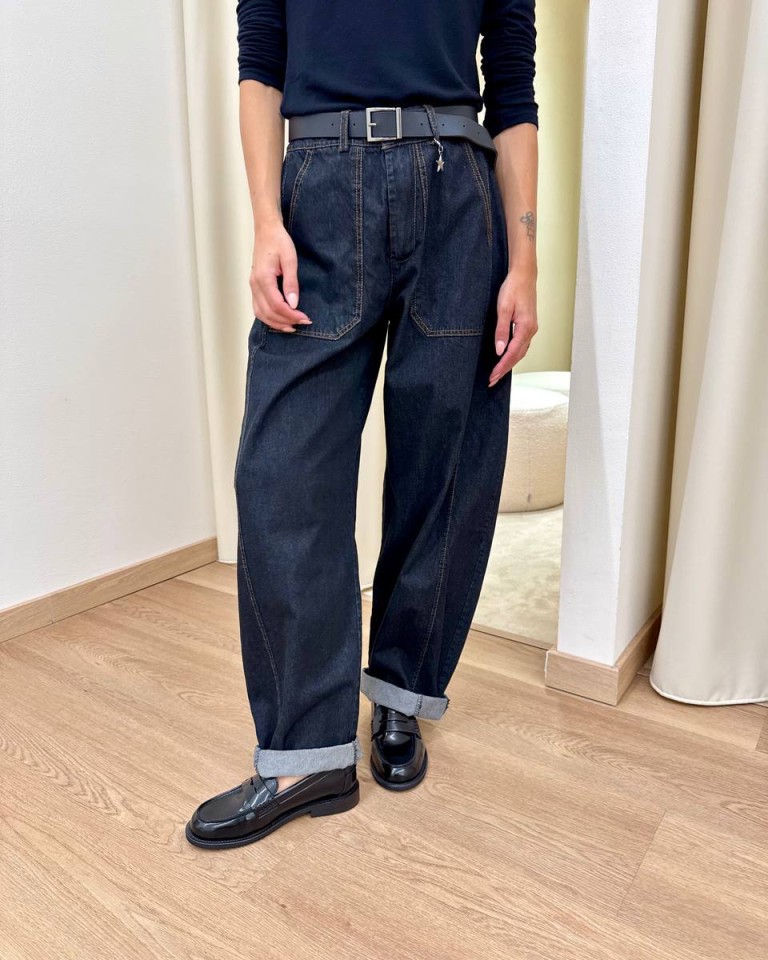 Pantalone denim barrel con cintura Susy Mix Shop Online Pantalone denim barrel con cintura Susy Mix