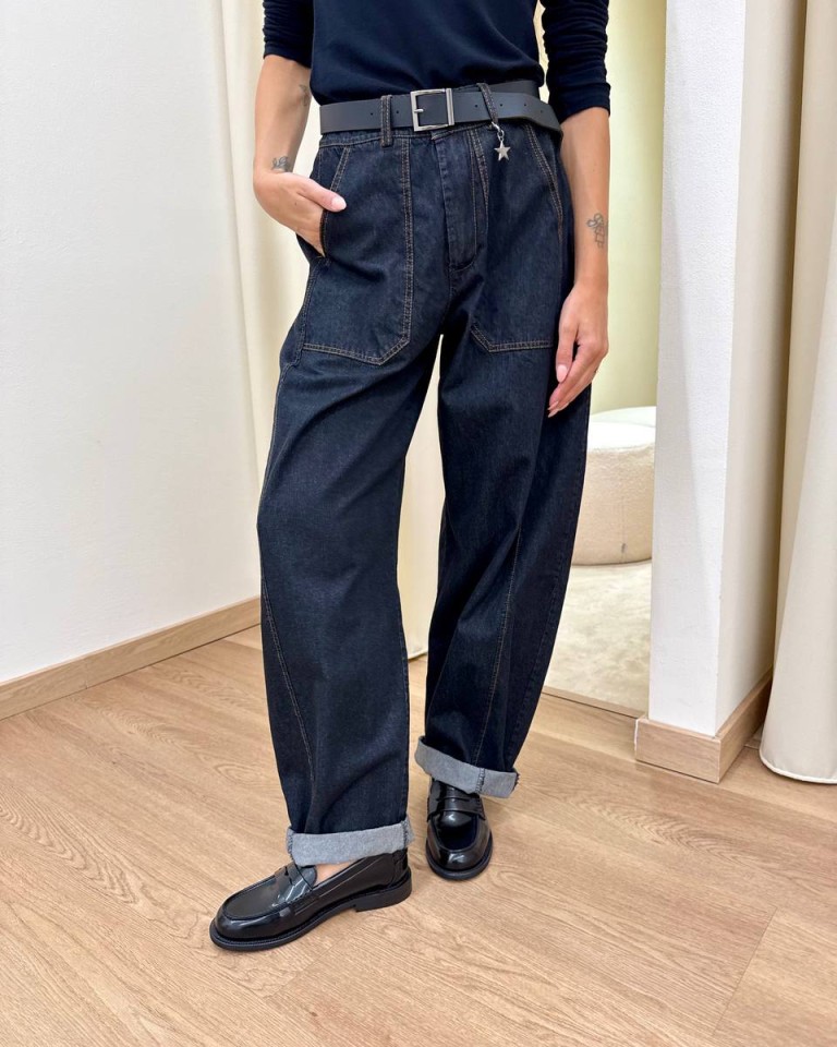 Pantalone denim barrel con cintura Susy Mix Shop Online Pantalone denim barrel con cintura Susy Mix