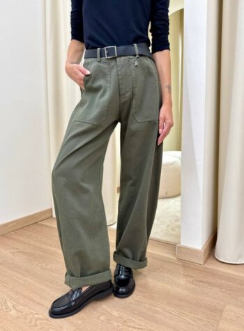 Shop Online Pantalone cotone barrel militare con cintura Susy Mix