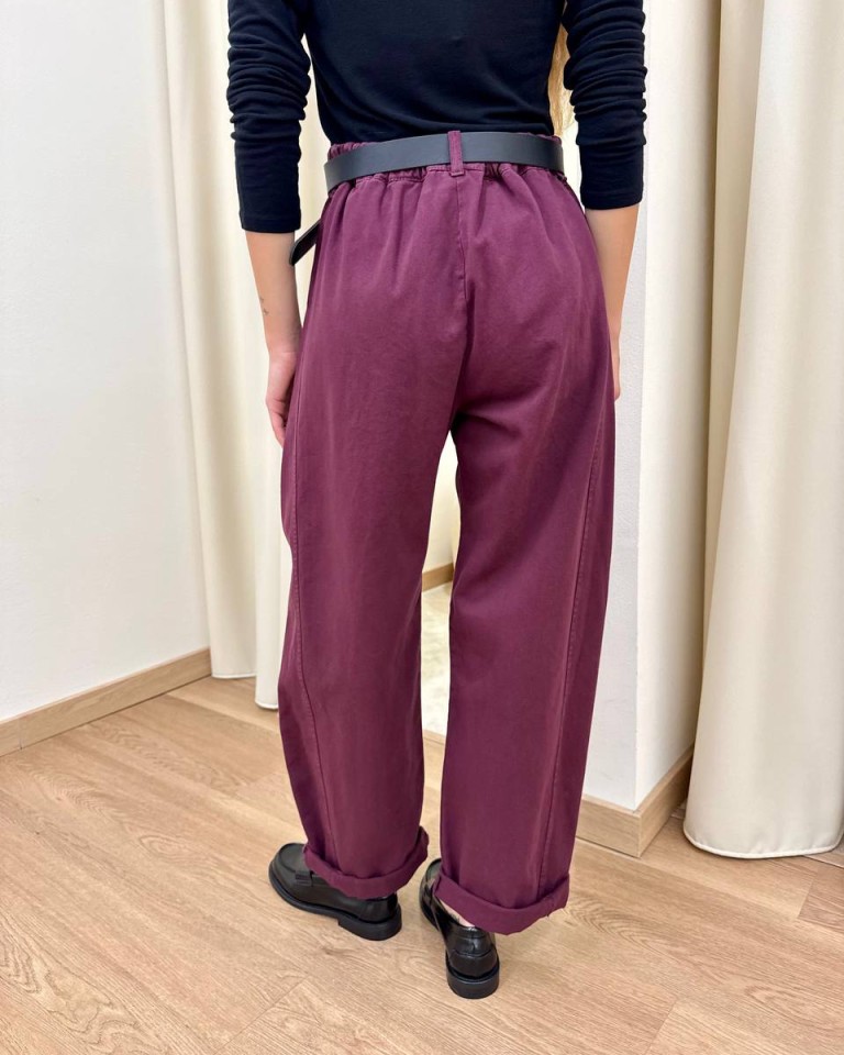 Pantalone cotone barrel vino con cintura Susy Mix Shop Online Pantalone cotone barrel vino con cintura Susy Mix