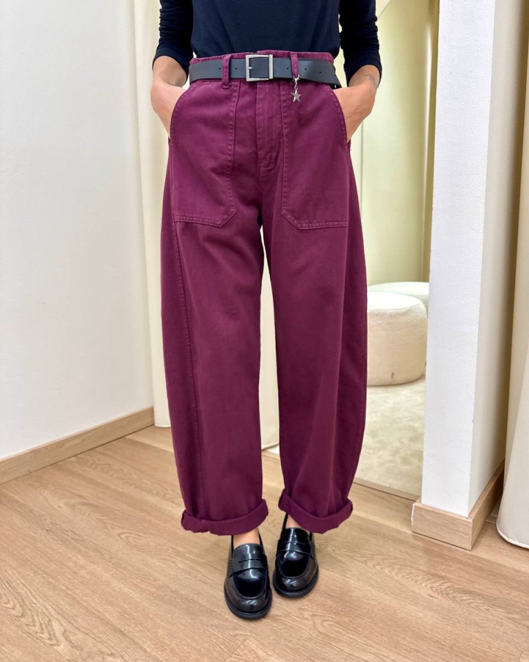 Pantalone cotone barrel vino con cintura Susy Mix Shop Online Pantalone cotone barrel vino con cintura Susy Mix