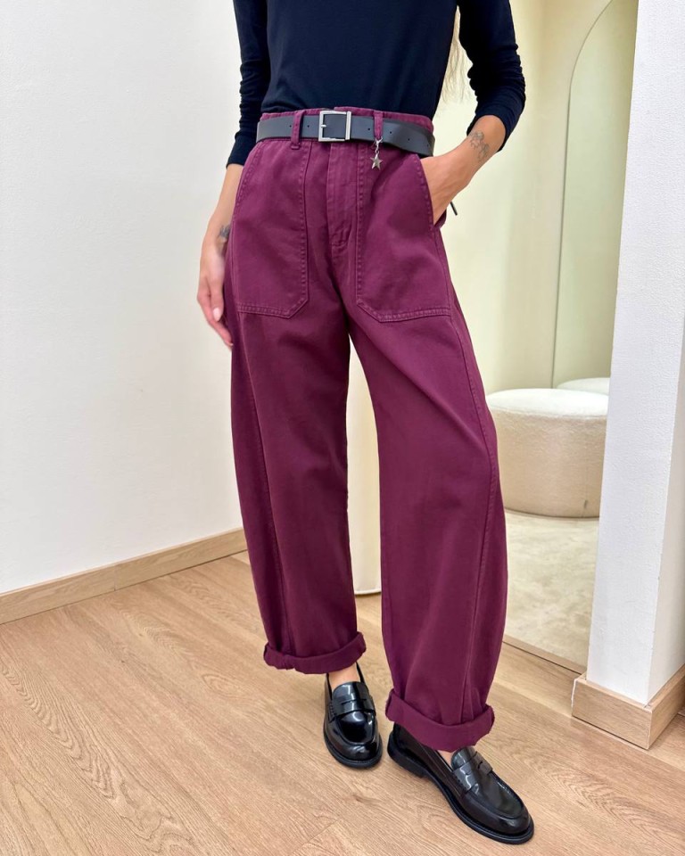 Pantalone cotone barrel vino con cintura Susy Mix Shop Online Pantalone cotone barrel vino con cintura Susy Mix