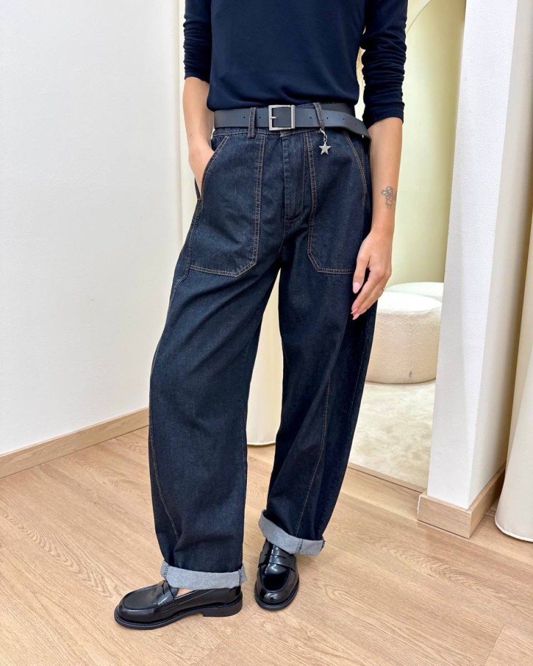 Pantalone denim barrel con cintura Susy Mix Shop Online Pantalone denim barrel con cintura Susy Mix