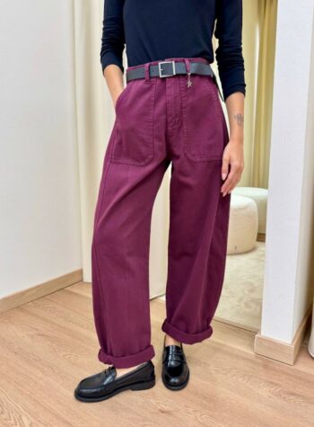 Shop Online Pantalone cotone barrel vino con cintura Susy Mix