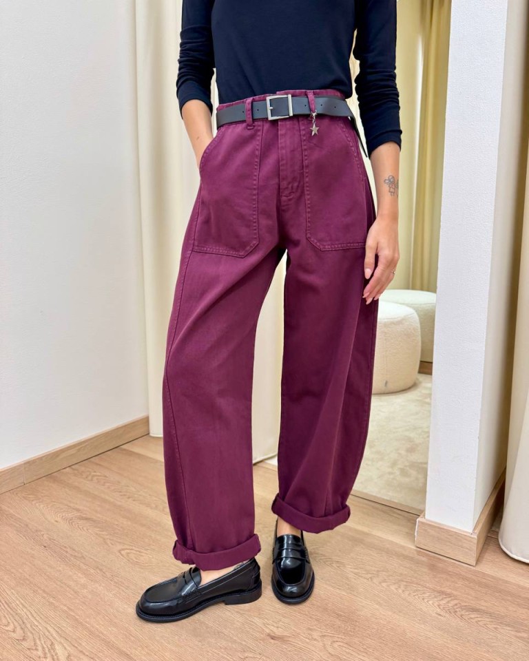 Pantalone cotone barrel vino con cintura Susy Mix Shop Online Pantalone cotone barrel vino con cintura Susy Mix