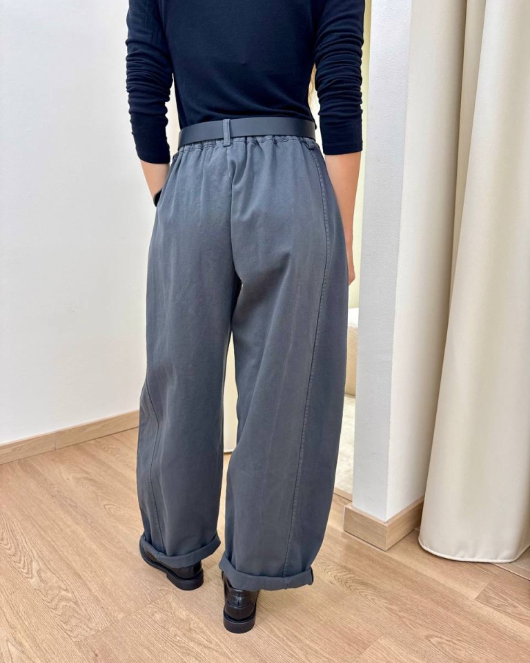 Pantalone cotone barrel grigio piombo con cintura Susy Mix Shop Online Pantalone cotone barrel grigio piombo con cintura Susy Mix